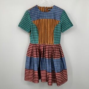 House of Holland Martini fit flare shift dress metallic stripe colorblock new 6